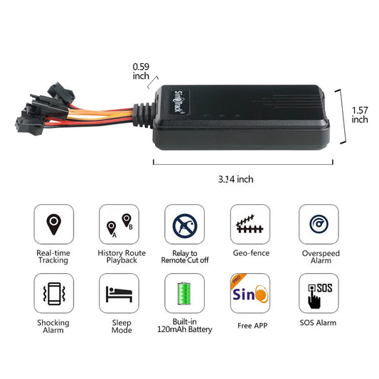 SinoTrack GPS tracker dimensions and features
