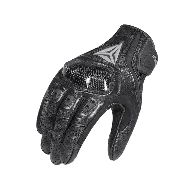 Motorcycle gloves black carbon knuckle variant front view