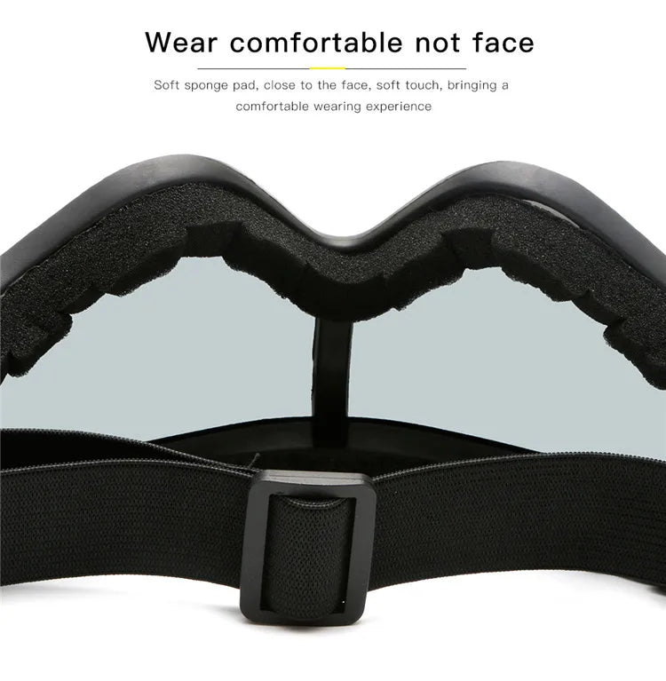 Motorcycle goggles foam padding and adjustable strap comfort fit