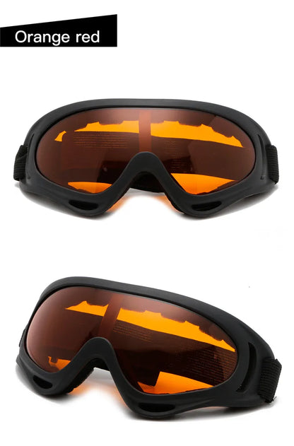 Motorcycle goggles orange red lens two angles sun glare reduction riding
