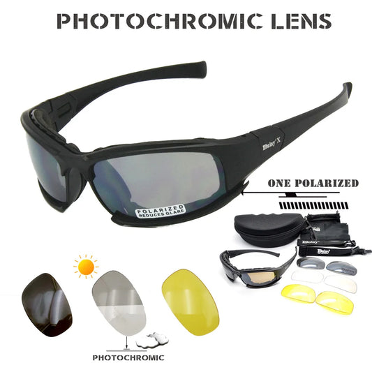 Motorcycle tactical sunglasses X7 photochromic lens with accessories and replacement lenses