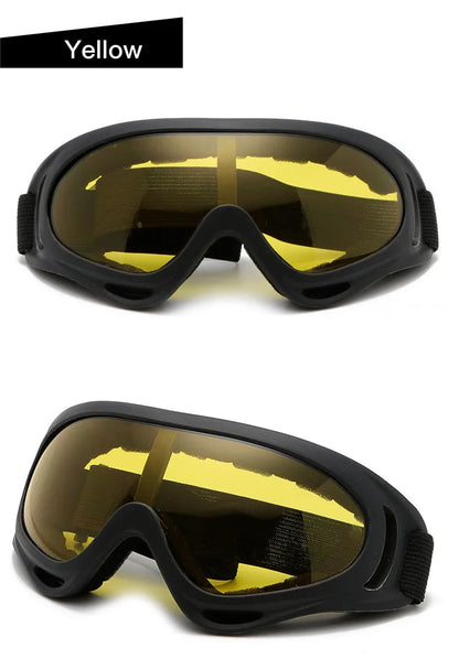 Motorcycle goggles yellow lens two angles low light night vision riding