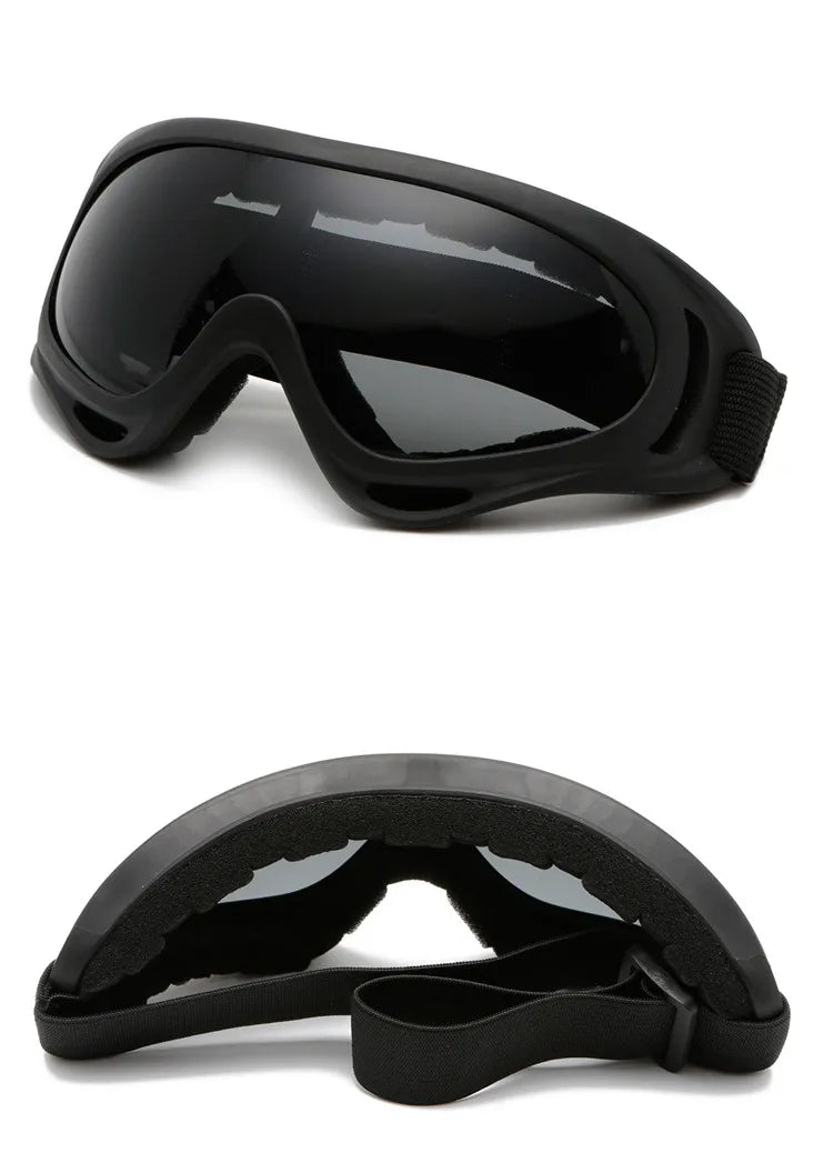 Motorcycle goggles gray lens front and interior foam padding view