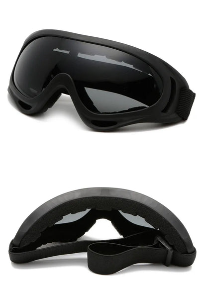 Motorcycle goggles gray lens front and interior foam padding view