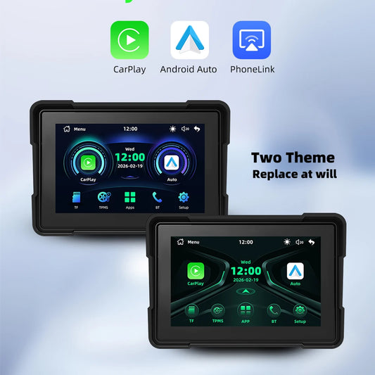 Motorcycle GPS screen CarPlay Android Auto PhoneLink two themes