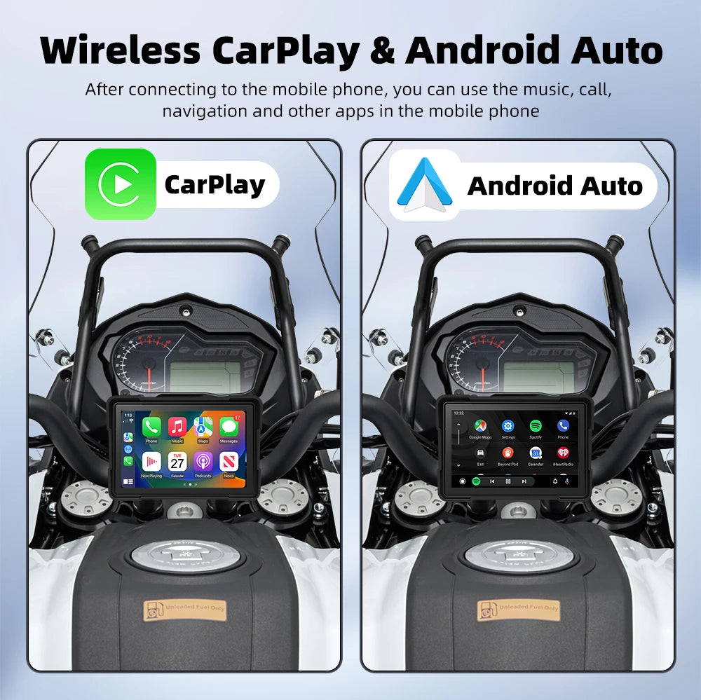 Motorcycle GPS wireless CarPlay and Android Auto side by side comparison