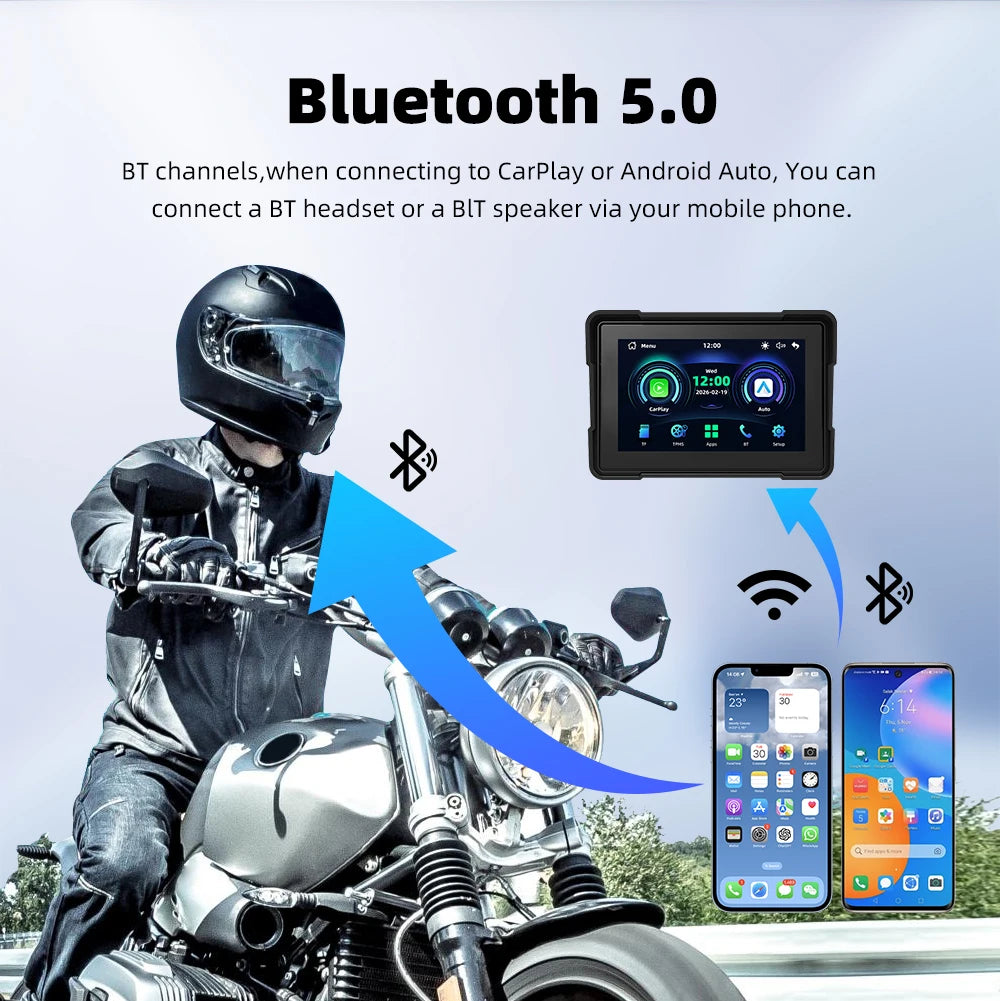 Motorcycle GPS Bluetooth 5.0 wireless connection to headset and speaker
