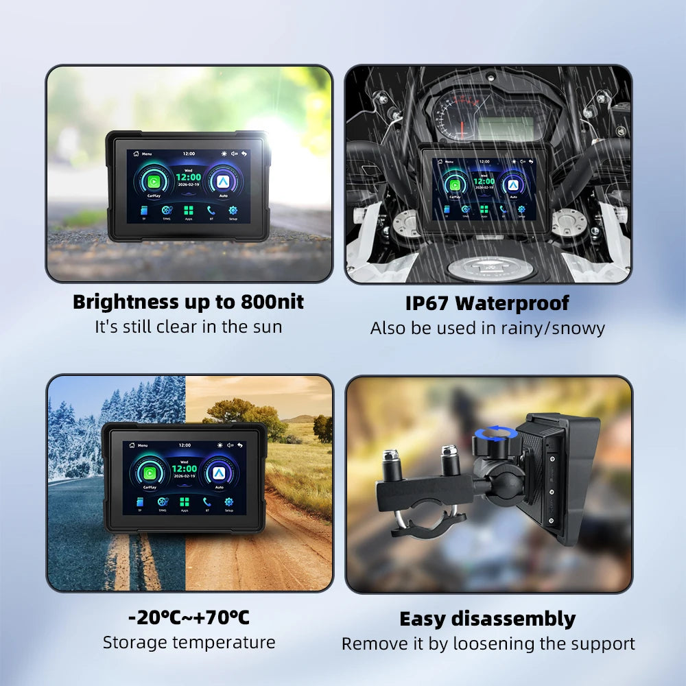 Motorcycle GPS 800 nits IP67 waterproof temperature range easy disassembly