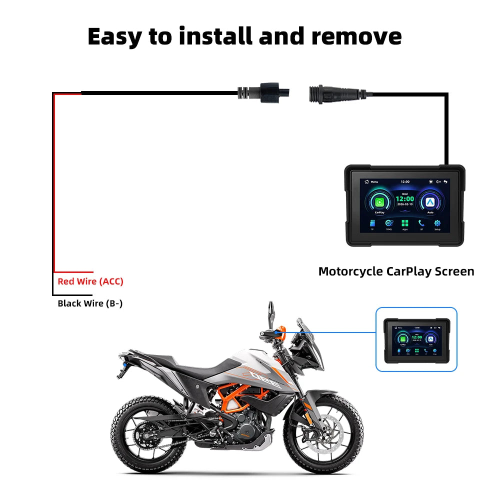 Motorcycle GPS CarPlay screen easy installation wiring diagram