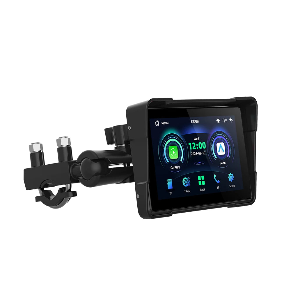 Motorcycle GPS CarPlay screen mounted on handlebar bracket