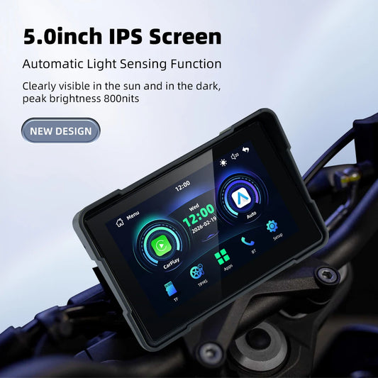 Motorcycle GPS 5 inch IPS screen 800 nits automatic light sensing