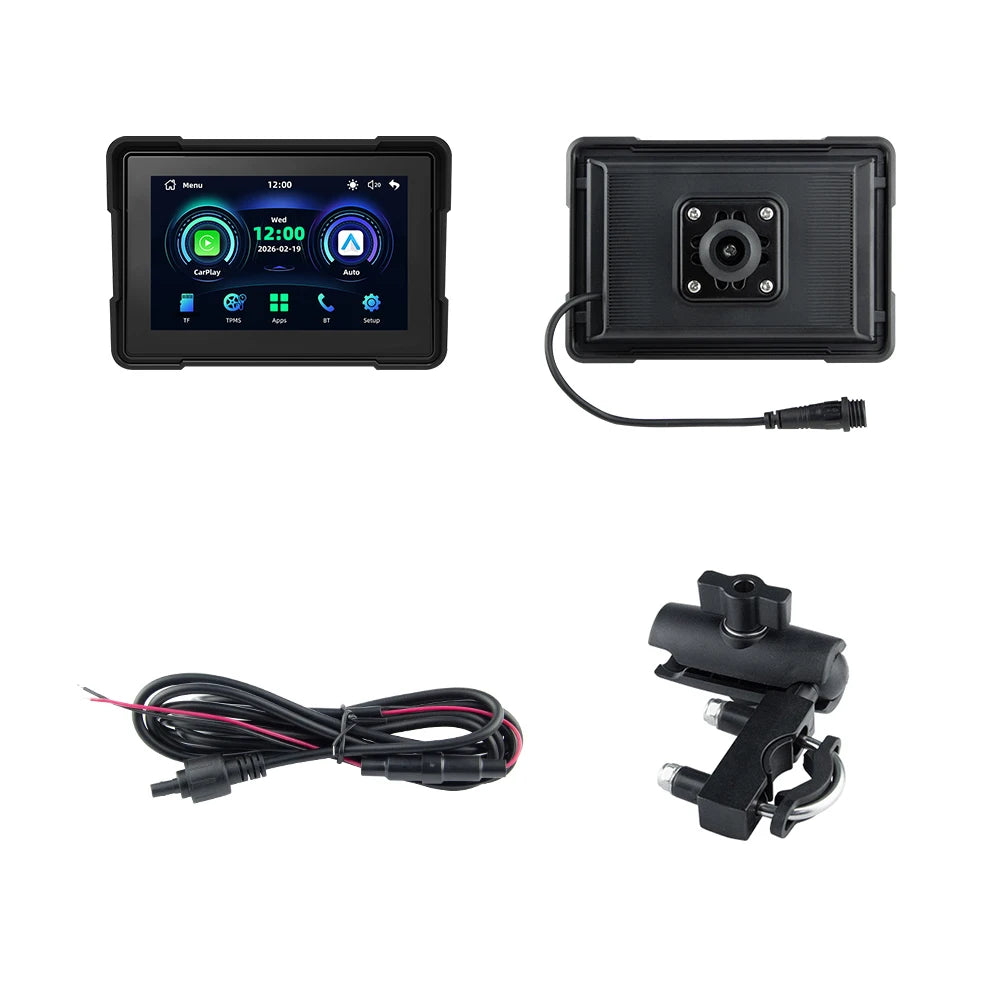 Motorcycle GPS M16C CarPlay Android Auto with power cable and mount