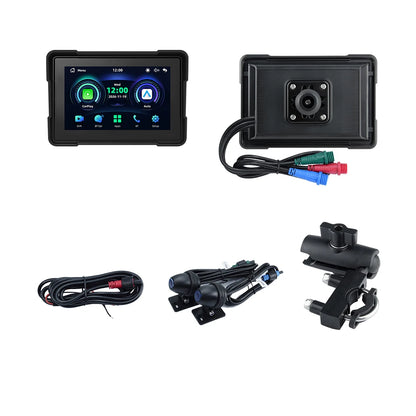 Motorcycle GPS M16C-DVR CarPlay Android Auto with camera cables and mount