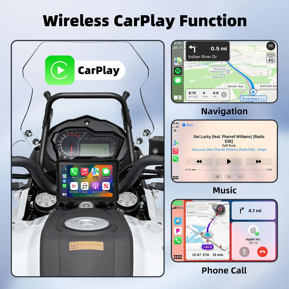 Motorcycle GPS wireless CarPlay navigation music and phone call