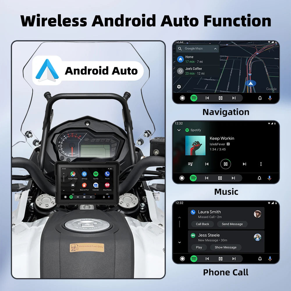 Motorcycle GPS wireless Android Auto navigation music and phone call