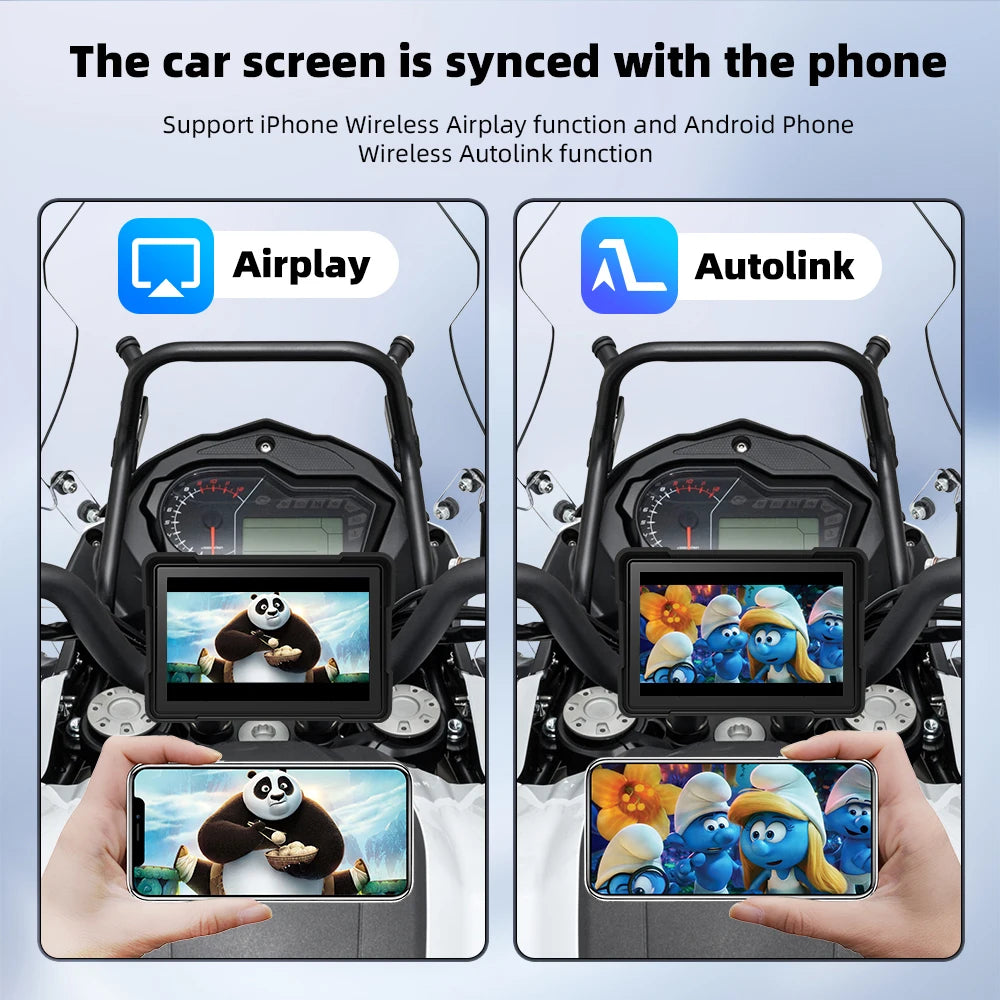 Motorcycle GPS screen mirroring iPhone Airplay and Android Autolink