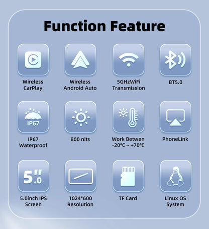 Motorcycle GPS features IP67 waterproof 800 nits 5 inch IPS CarPlay Android Auto