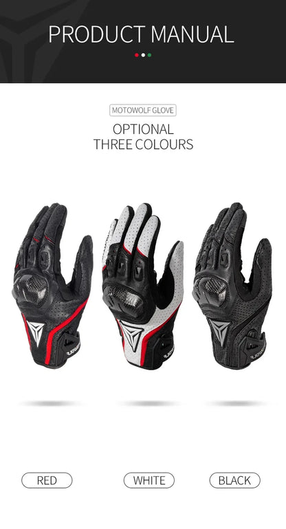 Motorcycle gloves three color options red white black Motowolf