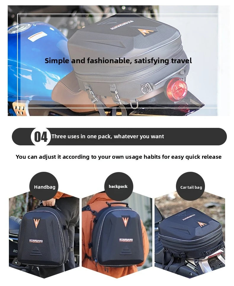 Motorcycle tail bag used as handbag backpack or rear seat bag