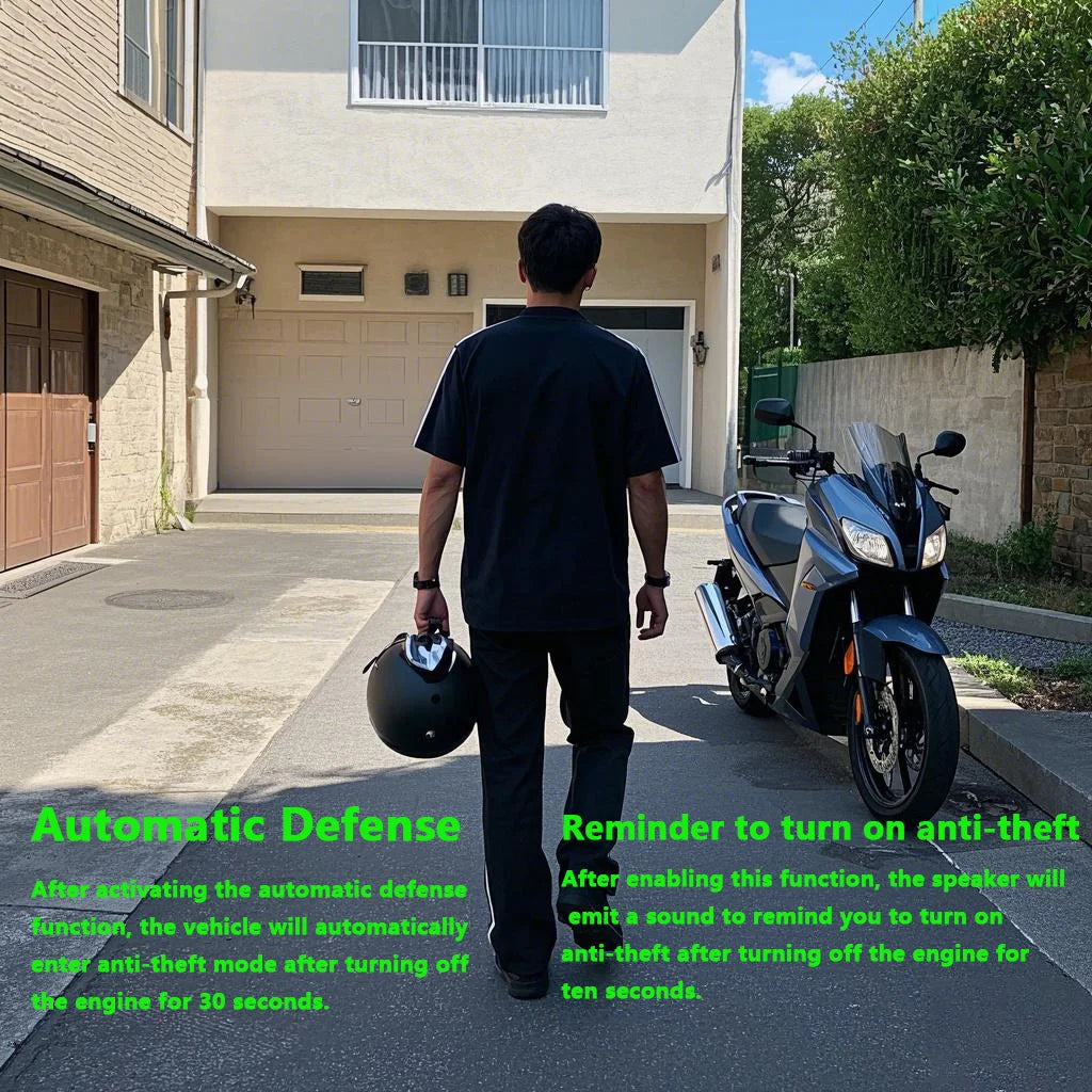 Motorcycle alarm automatic defense mode and anti-theft reminder