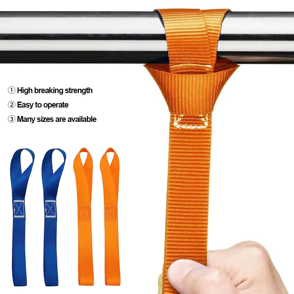 Soft loop tie down straps orange and blue heavy duty for motorcycle ATV cargo securing