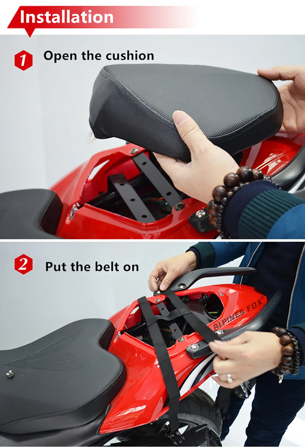 Motocentric motorcycle tail bag installation guide open cushion and put belt on