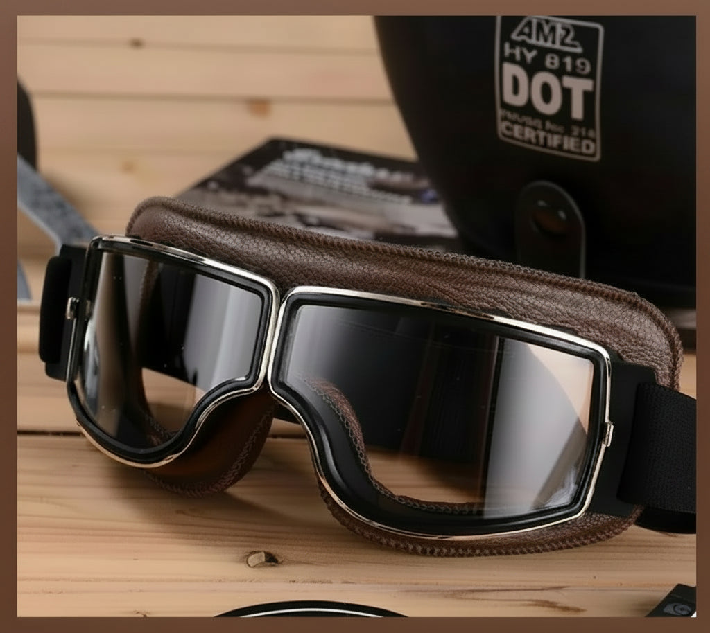 Retro leather motorcycle goggles