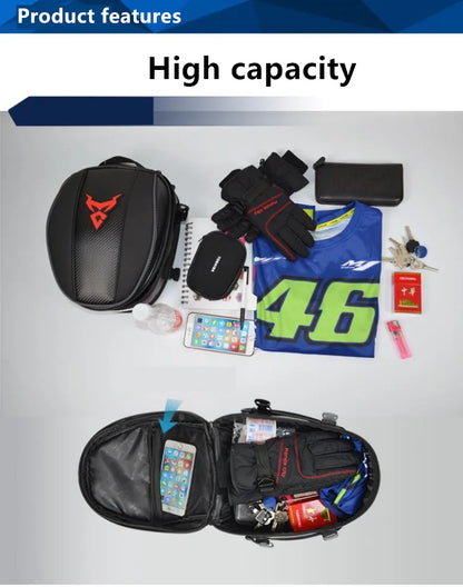 MOTOCENTRIC Magnetic Motorcycle Tank Bag — 15L Carbon Fiber Oxford, Multifunction Tail & Helmet Bag | Waterproof, Universal Fit