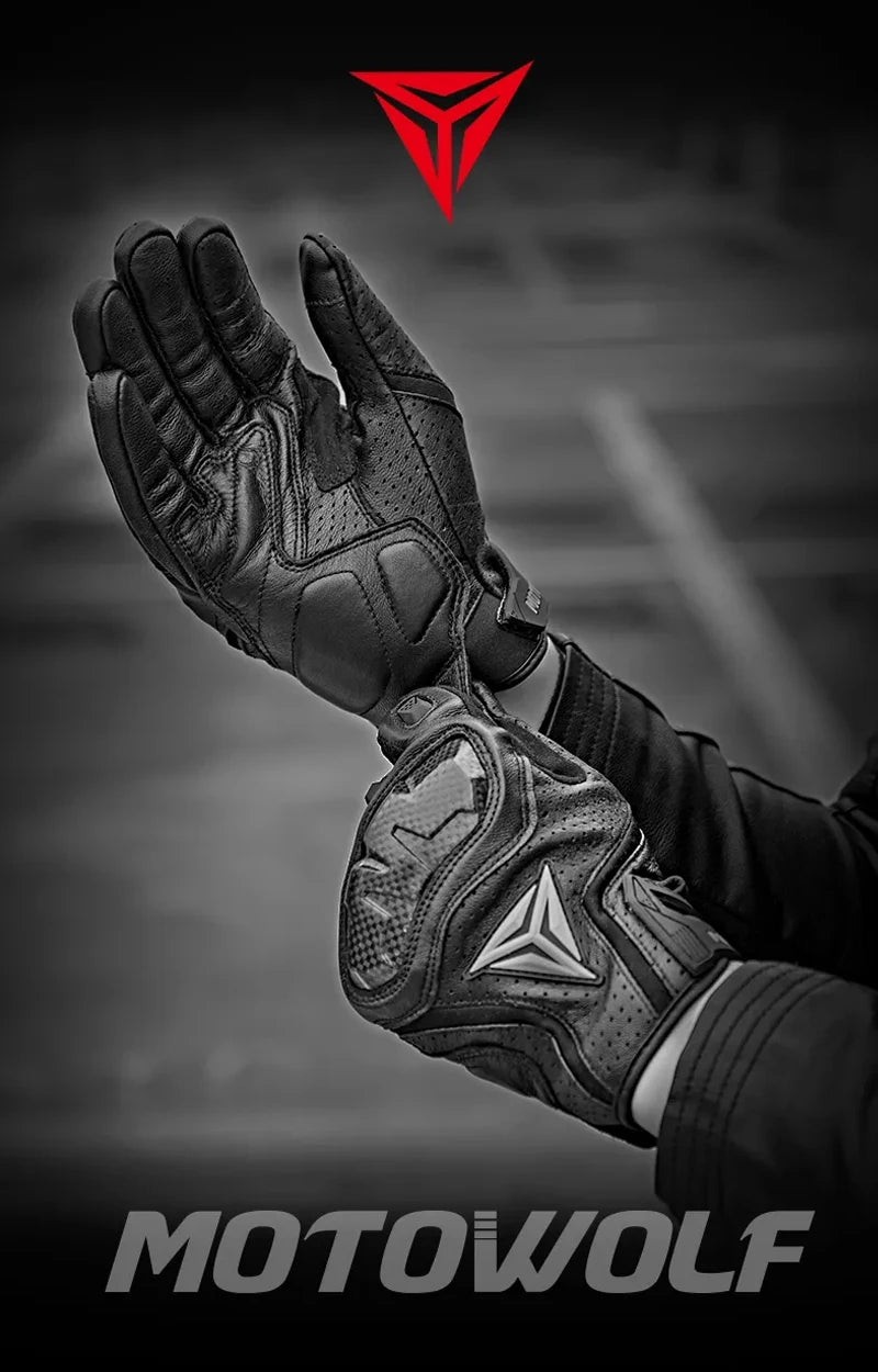 Motowolf motorcycle gloves black worn rider brand shot carbon knuckle