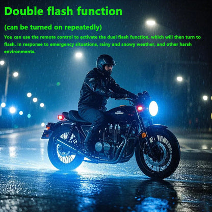Motorcycle alarm system double flash function for emergency and bad weather