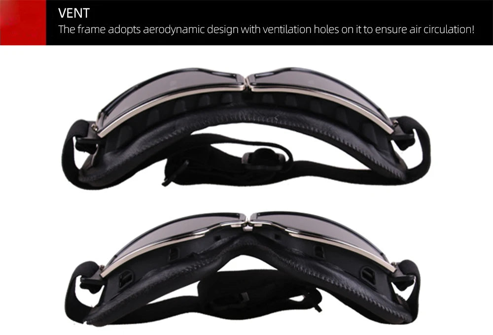 Retro motorcycle goggles aerodynamic frame with ventilation holes for air circulation