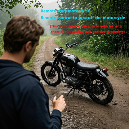 Motorcycle alarm system remote engine start and stop function