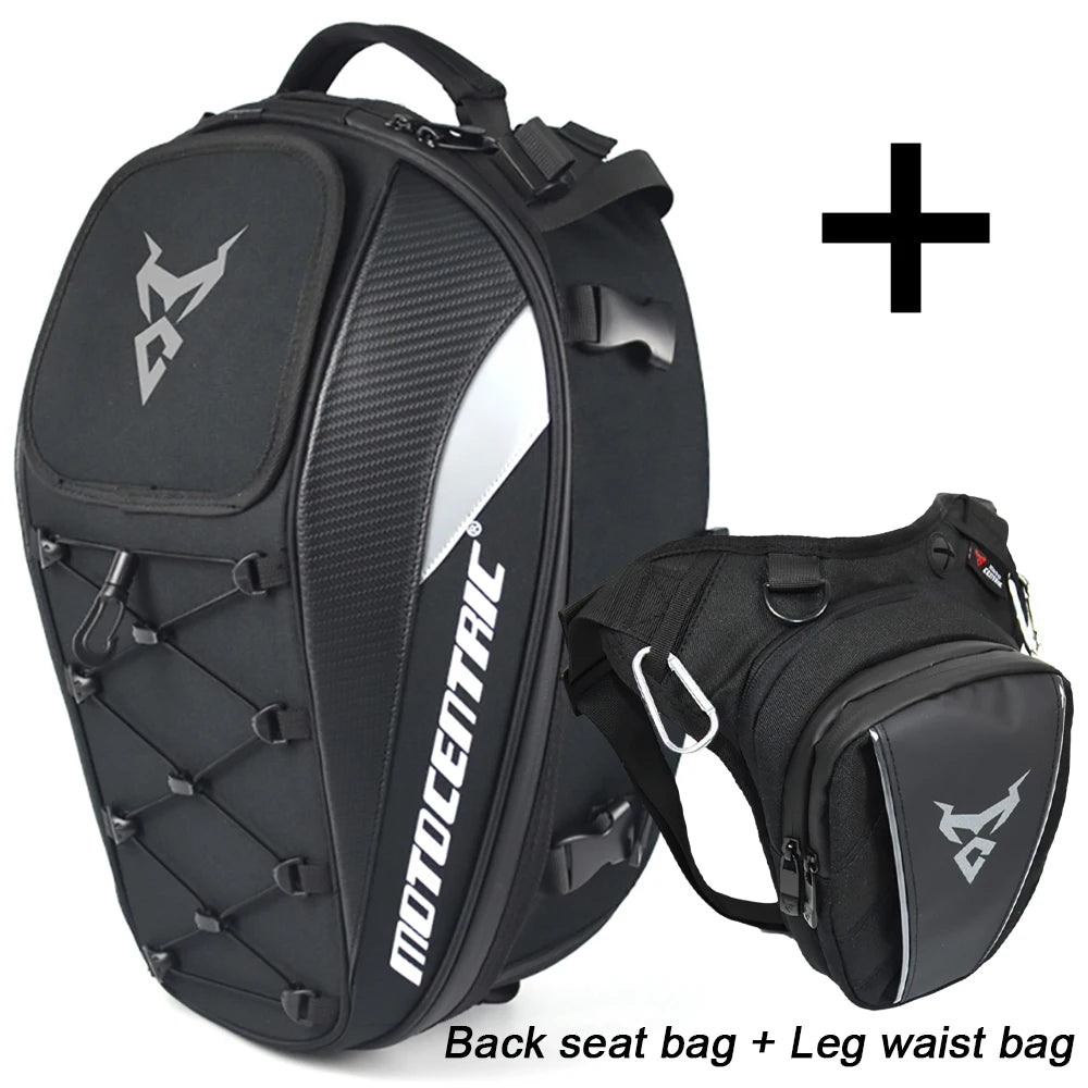 Motocentric motorcycle tail bag and leg waist bag combo set gray