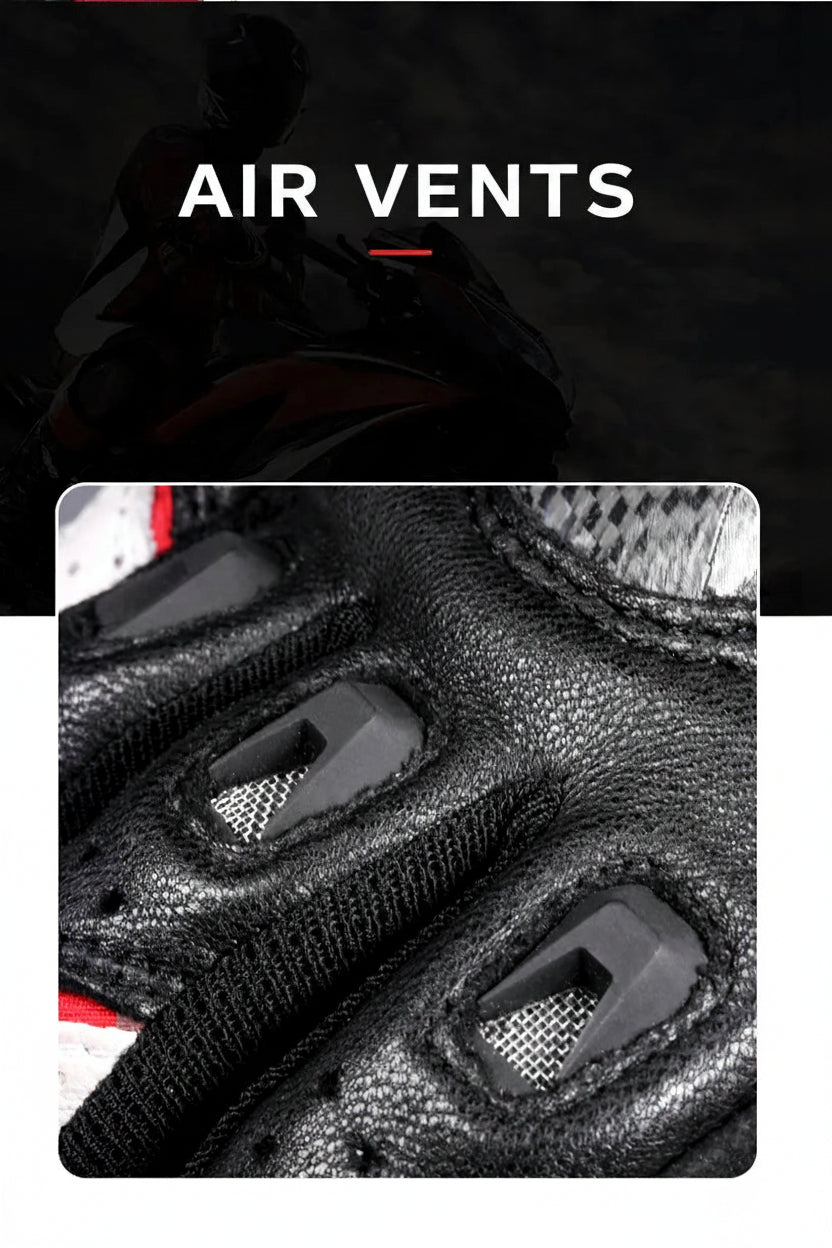 Motorcycle gloves carbon fiber air vents close-up breathable ventilation