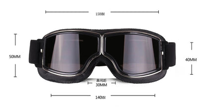 Retro motorcycle goggles dimensions width 150mm height 50mm lens 80mm