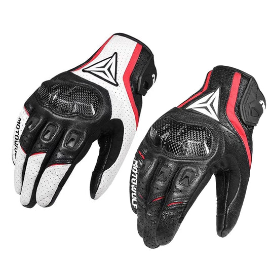 Motorcycle gloves carbon fiber knuckle protection black white red touchscreen