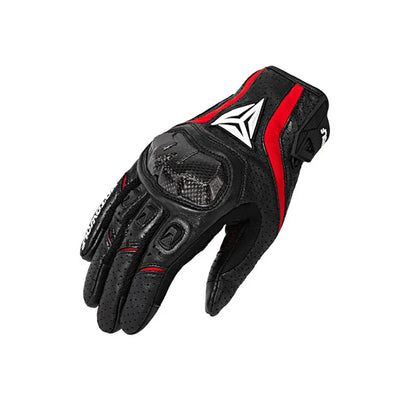 Motorcycle gloves red black carbon knuckle variant front view