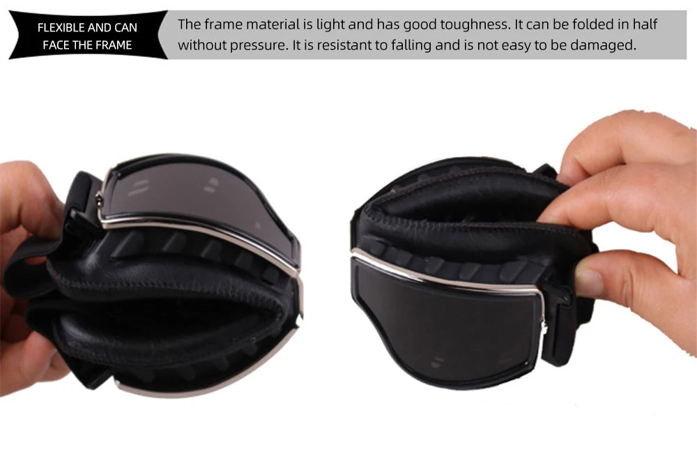Retro motorcycle goggles flexible frame folding demonstration