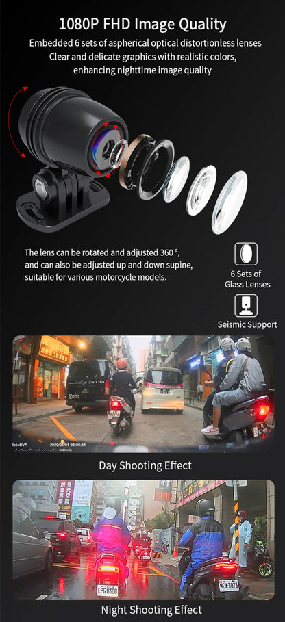 Motorcycle dash cam 1080P FHD lens with day and night shooting quality