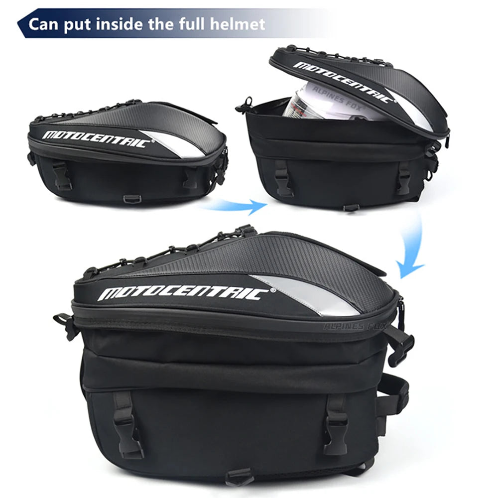 Motocentric motorcycle tail bag large capacity fits full helmet