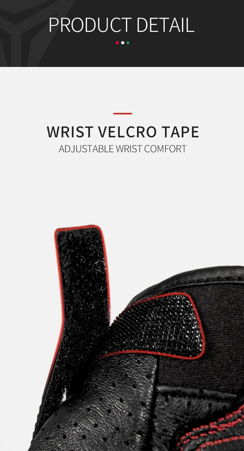 Motorcycle gloves adjustable wrist velcro strap secure fit riding