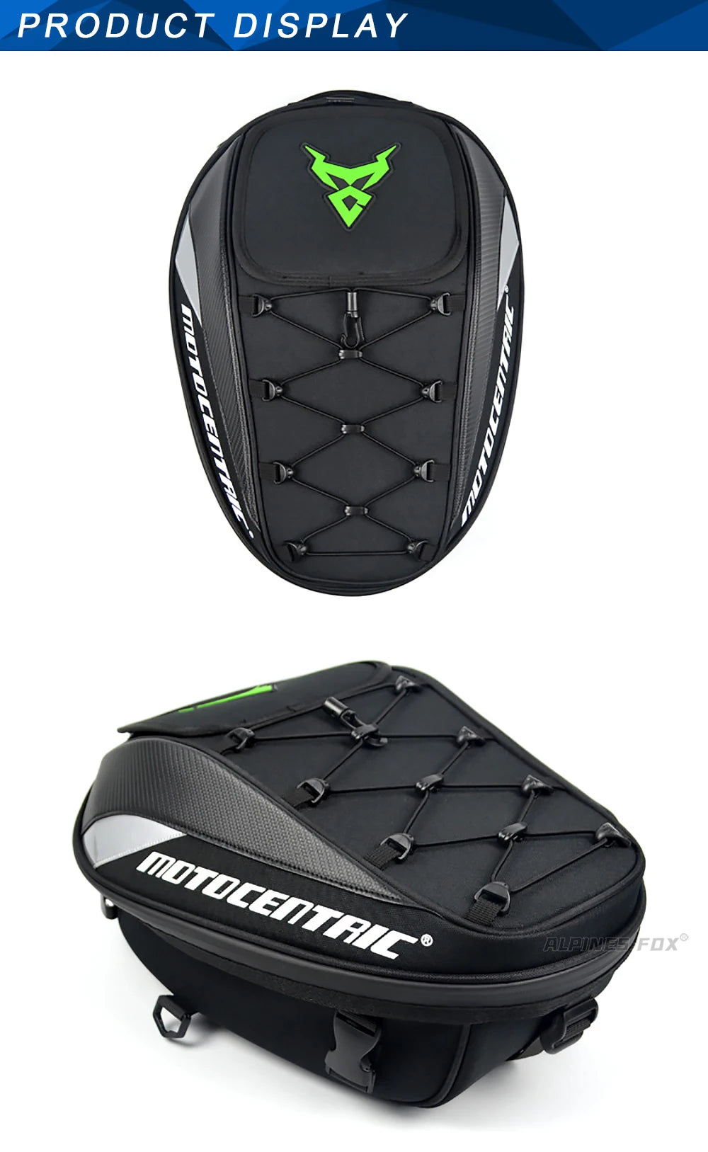 Motocentric motorcycle tail bag green front and side view