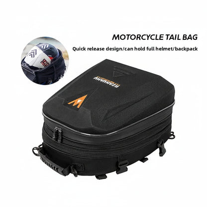 Motorcycle tail bag with quick release design and full helmet capacity