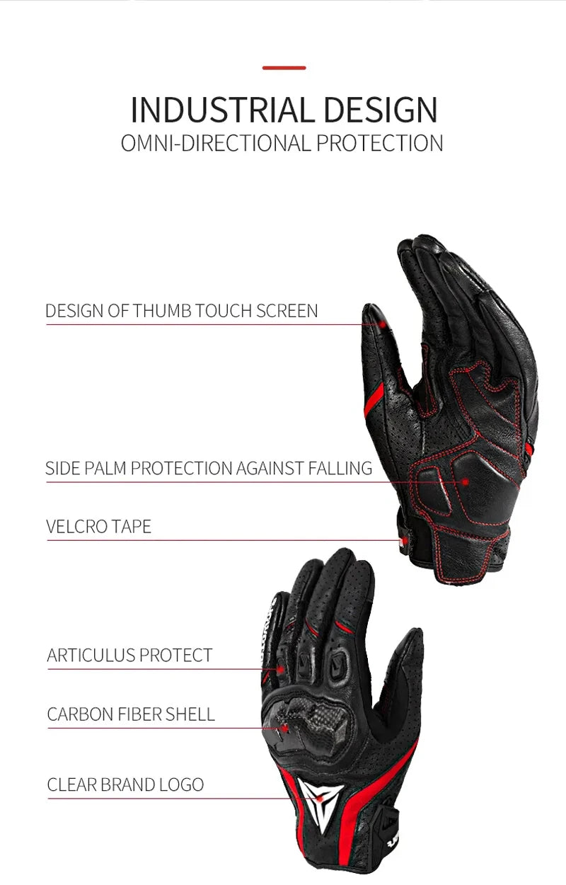 Motorcycle gloves industrial design carbon fiber touchscreen palm protection annotated