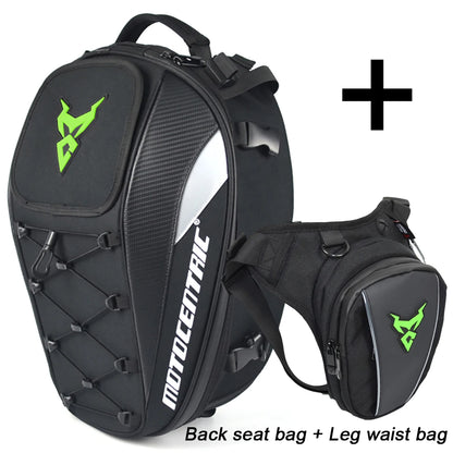 Motocentric motorcycle tail bag and leg waist bag combo set green