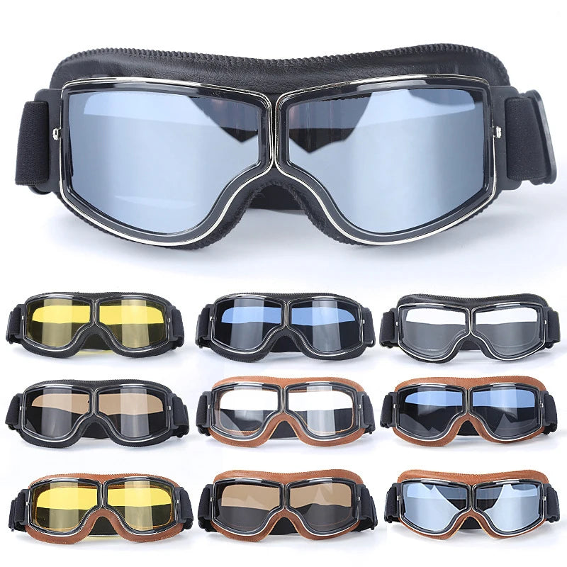 Retro motorcycle goggles available in multiple lens and frame color options