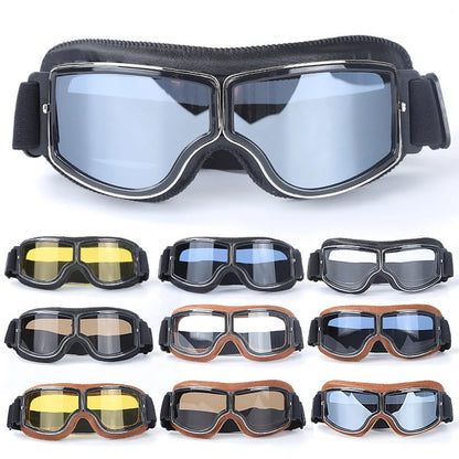 Retro motorcycle goggles available in multiple lens and frame color options