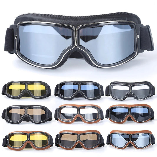 Retro motorcycle goggles available in multiple lens and frame color options