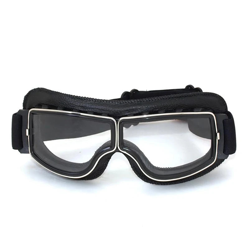 Retro motorcycle goggles black frame with clear lens