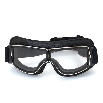 Retro motorcycle goggles black frame with clear lens